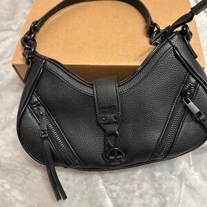 Aldo Black Crescent Shoulder Bag with Textured Finish